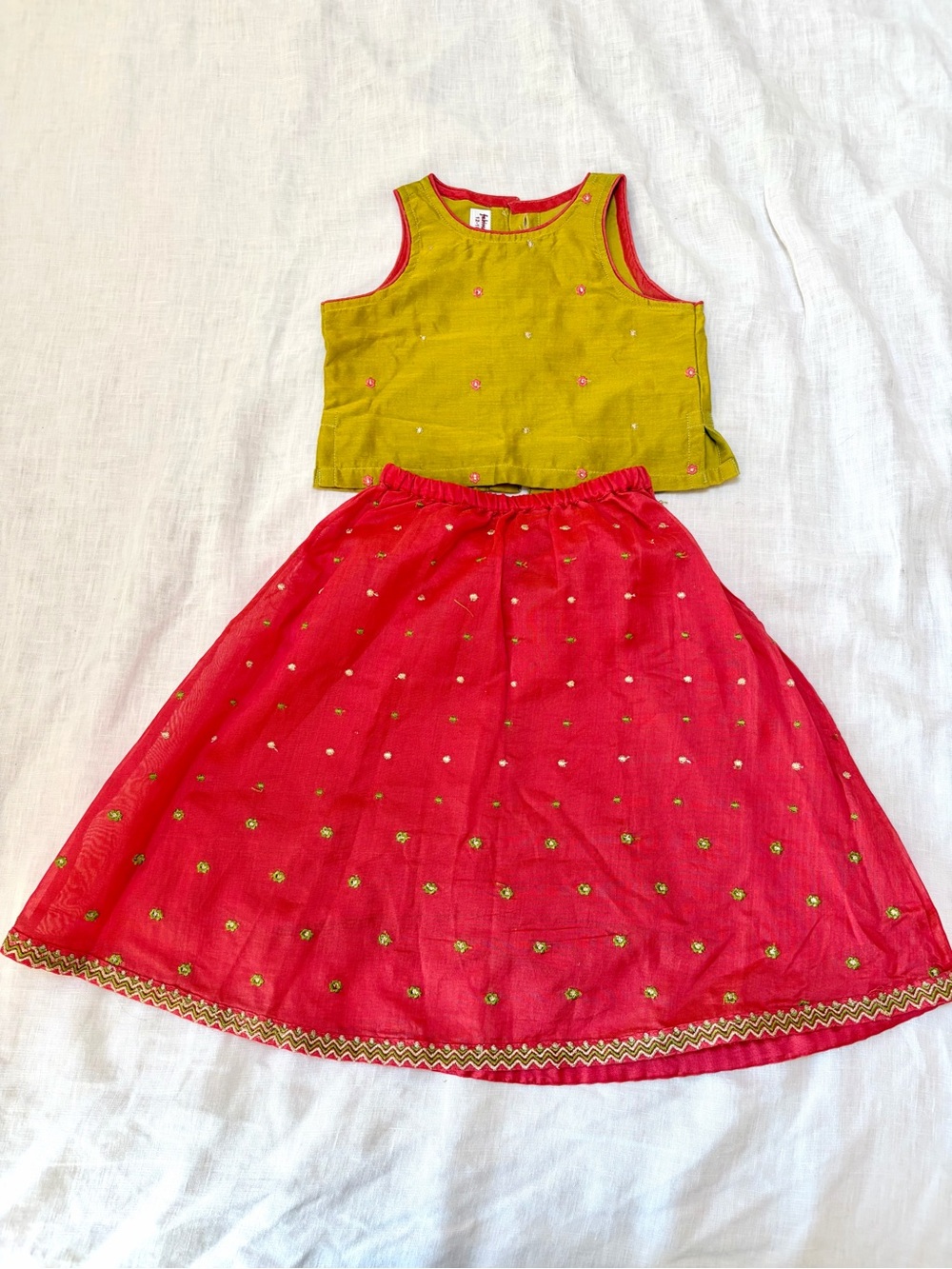 fabindia lehenga in Mustard and Bright Pink